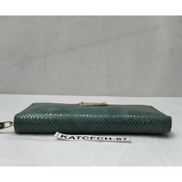 Michael Kors Green Leather Snakeskin Embossed Zip Around Credit Card Wallet - Picture 5 of 16